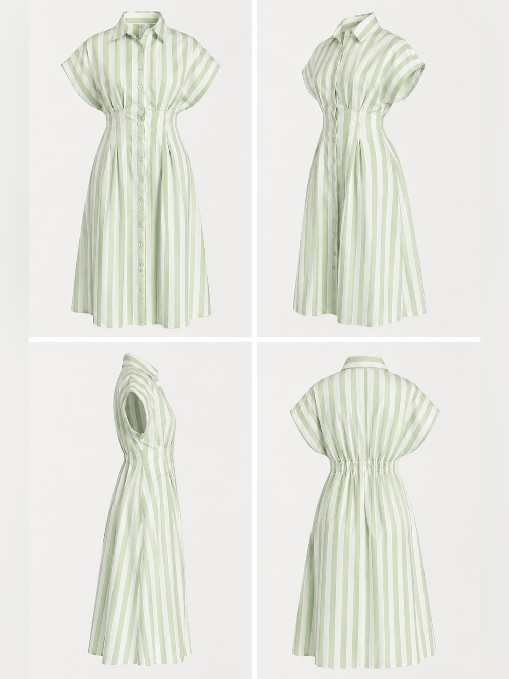 Ann Taylor Striped Midi Shirt Dress Sage Green Fit & Flare Cotton Sz 2